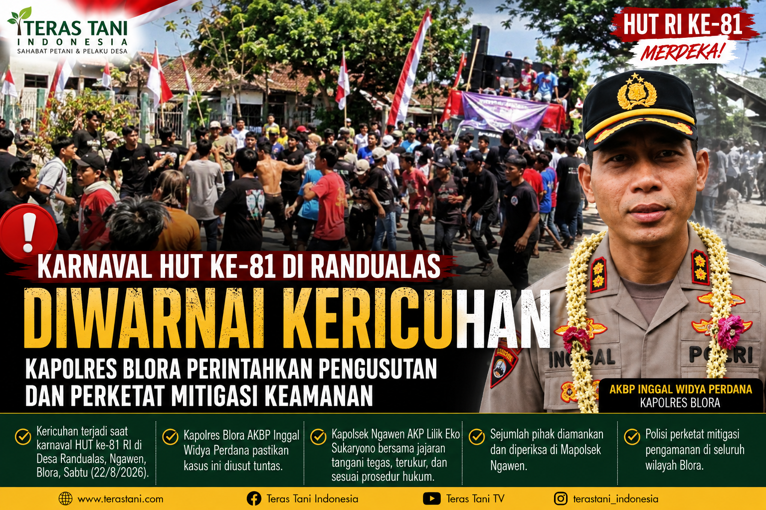 Karnaval HUT ke-81 di Randualas Diwarnai Kericuhan, Kapolres Blora Perintahkan Pengusutan