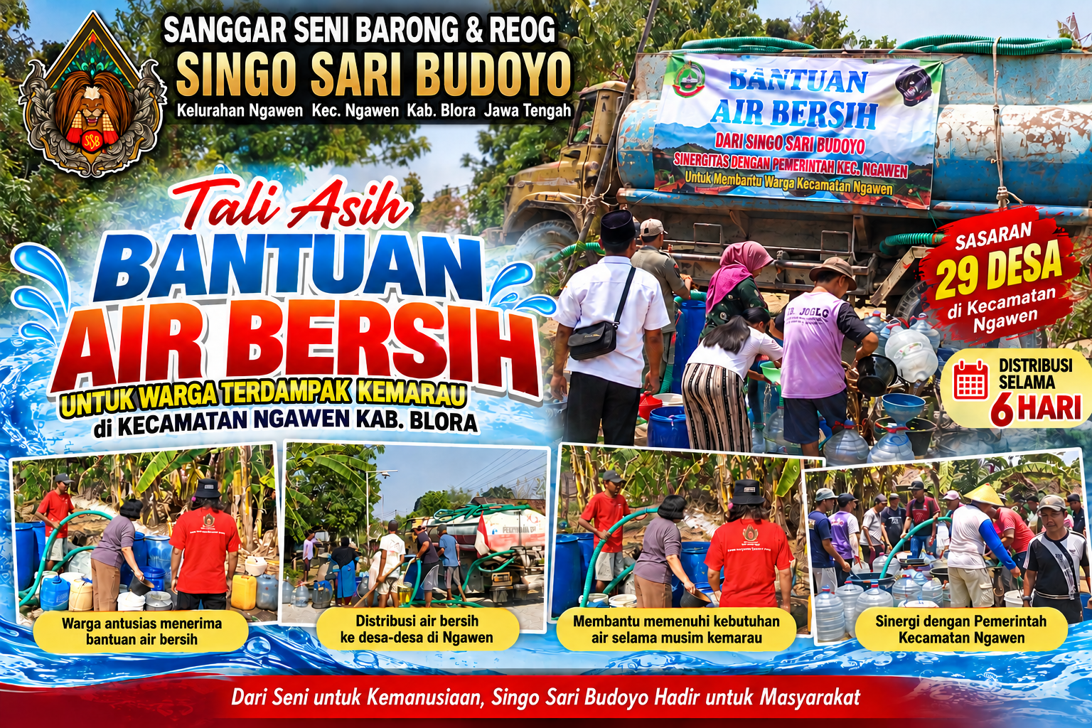 Singo Sari Budoyo Salurkan Bantuan Air Bersih untuk Warga Terdampak Kemarau di Ngawen
