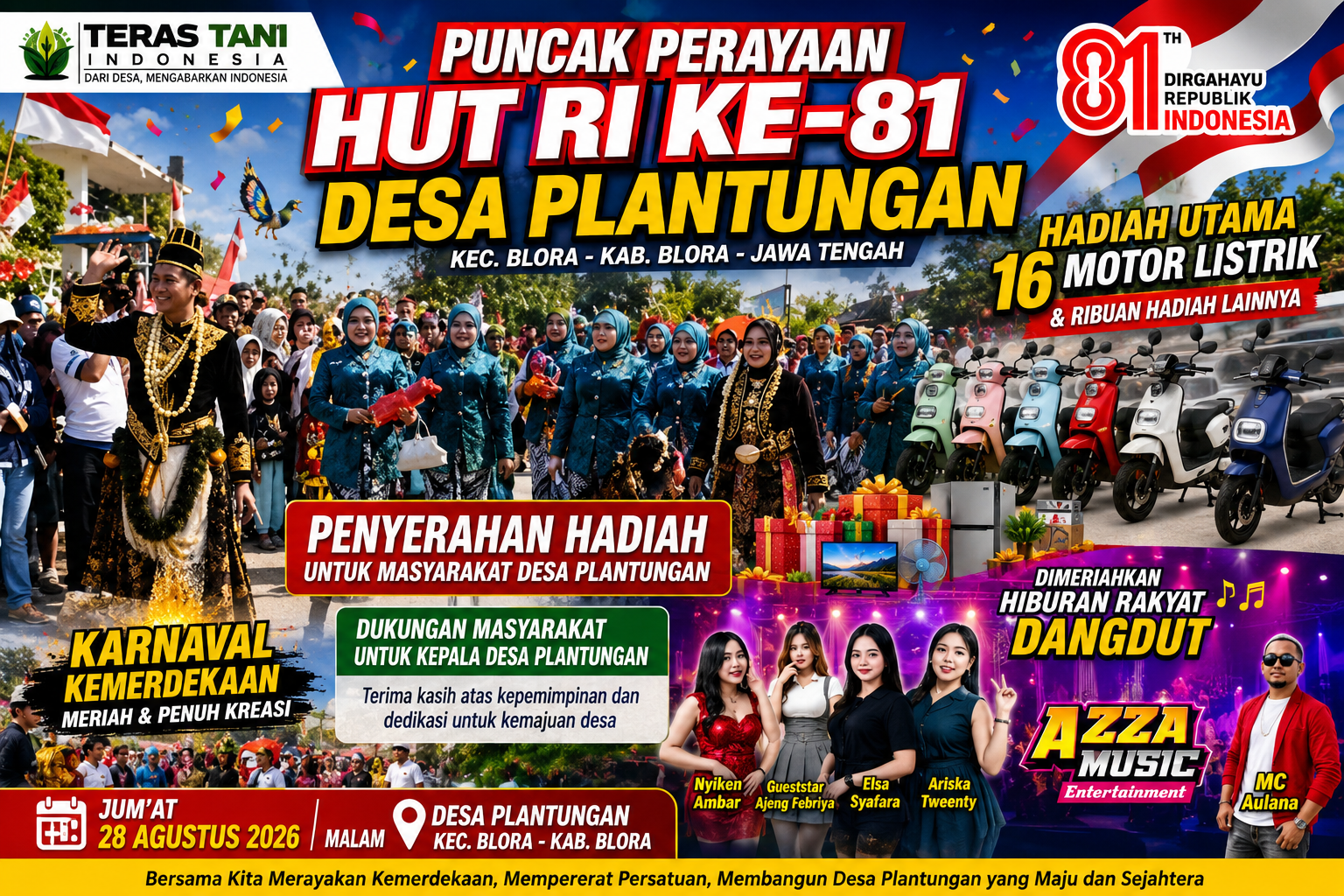 Puncak HUT RI ke-81 Desa Plantungan: Penyerahan Hadiah dan Hiburan Dangdut Rakyat
